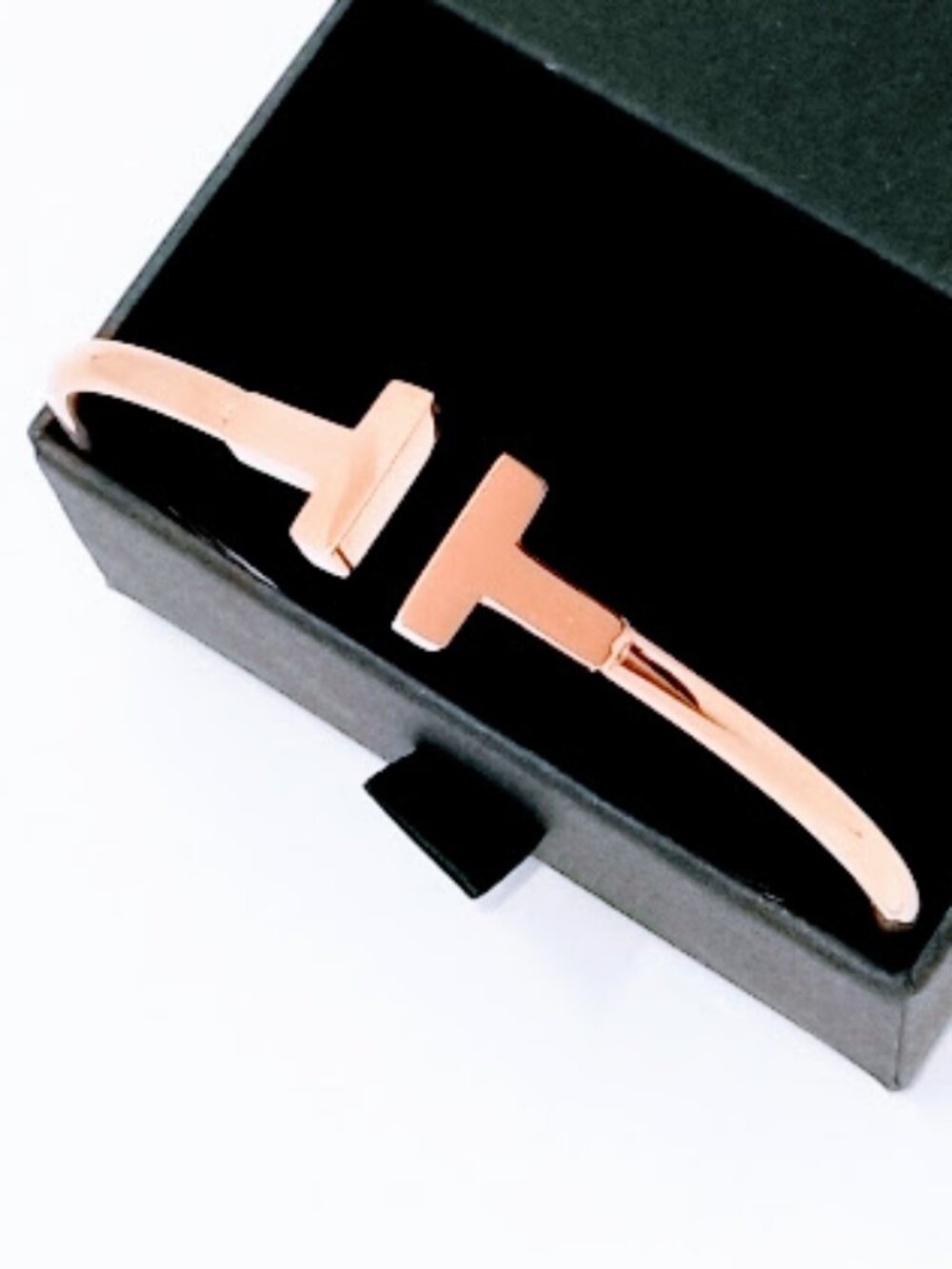 18k Gold Plated "T" Design Bangle Bracelet | 316L Steel Rose Gold Trendy Love